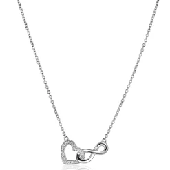 ZINZI zilveren ketting met Infinity teken verbonden met een open hart, bezet met witte zirconia's 42-45cm ZIC2596