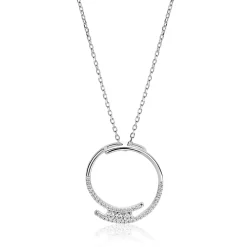 ZINZI zilveren ketting met grote open ronde hanger 25mm bezet met witte zirkonia's 45-50 cm ZIC2645