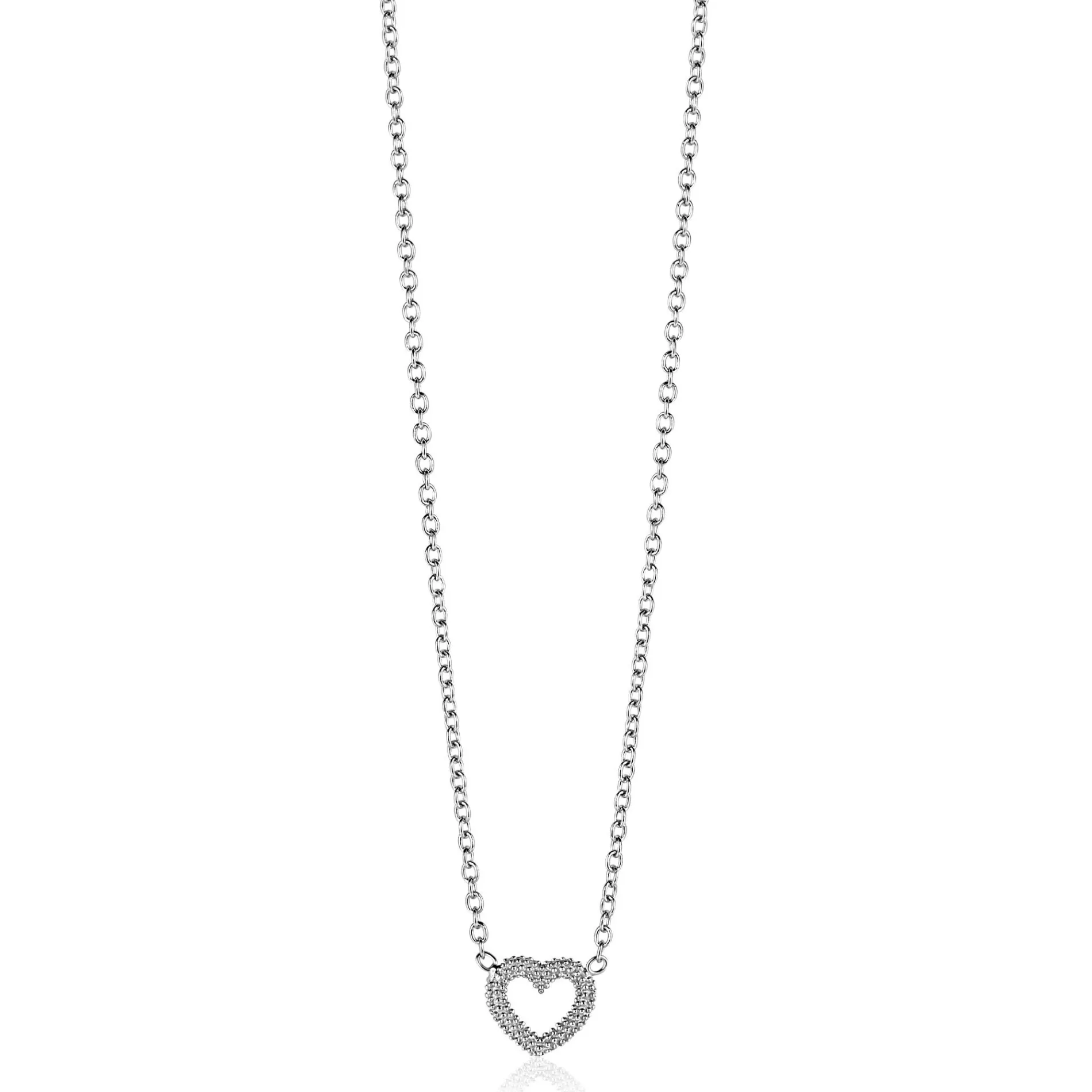 ZINZI zilveren ketting met open hartje (9,5mm) voorzien van een bolstructuur 42-45cm ZIC2703