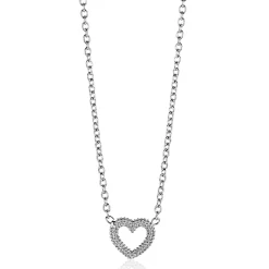 ZINZI zilveren ketting met open hartje (9,5mm) voorzien van een bolstructuur 42-45cm ZIC2703