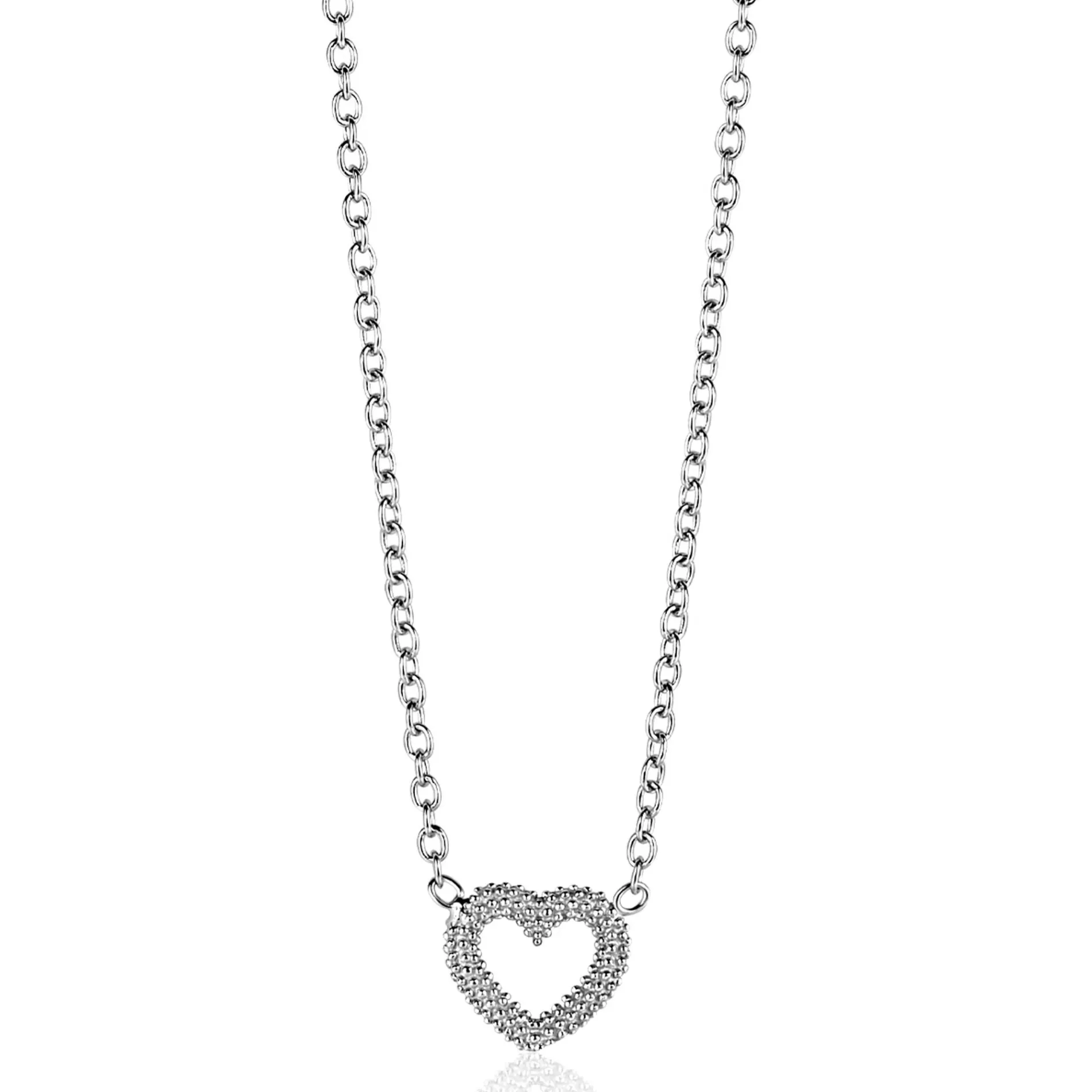 ZINZI zilveren ketting met open hartje (9,5mm) voorzien van een bolstructuur 42-45cm ZIC2703