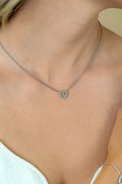 ZINZI zilveren ketting met open hartje (9,5mm) voorzien van een bolstructuur 42-45cm ZIC2703