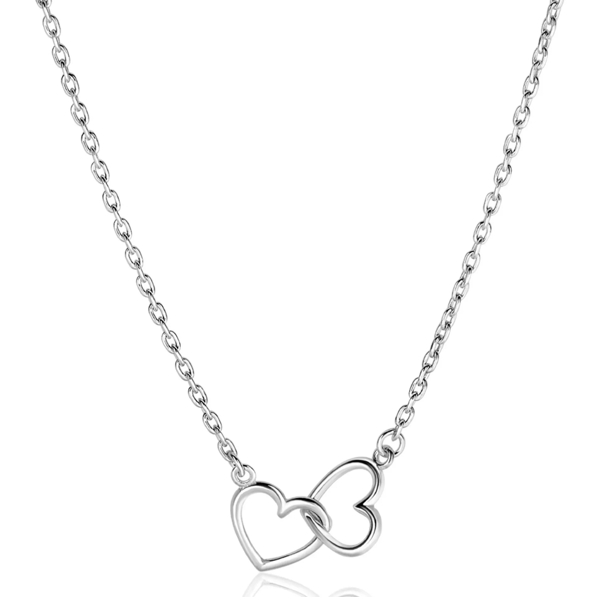 ZINZI zilveren ketting met 2 verbonden hartjes 40-45cm ZIC2513