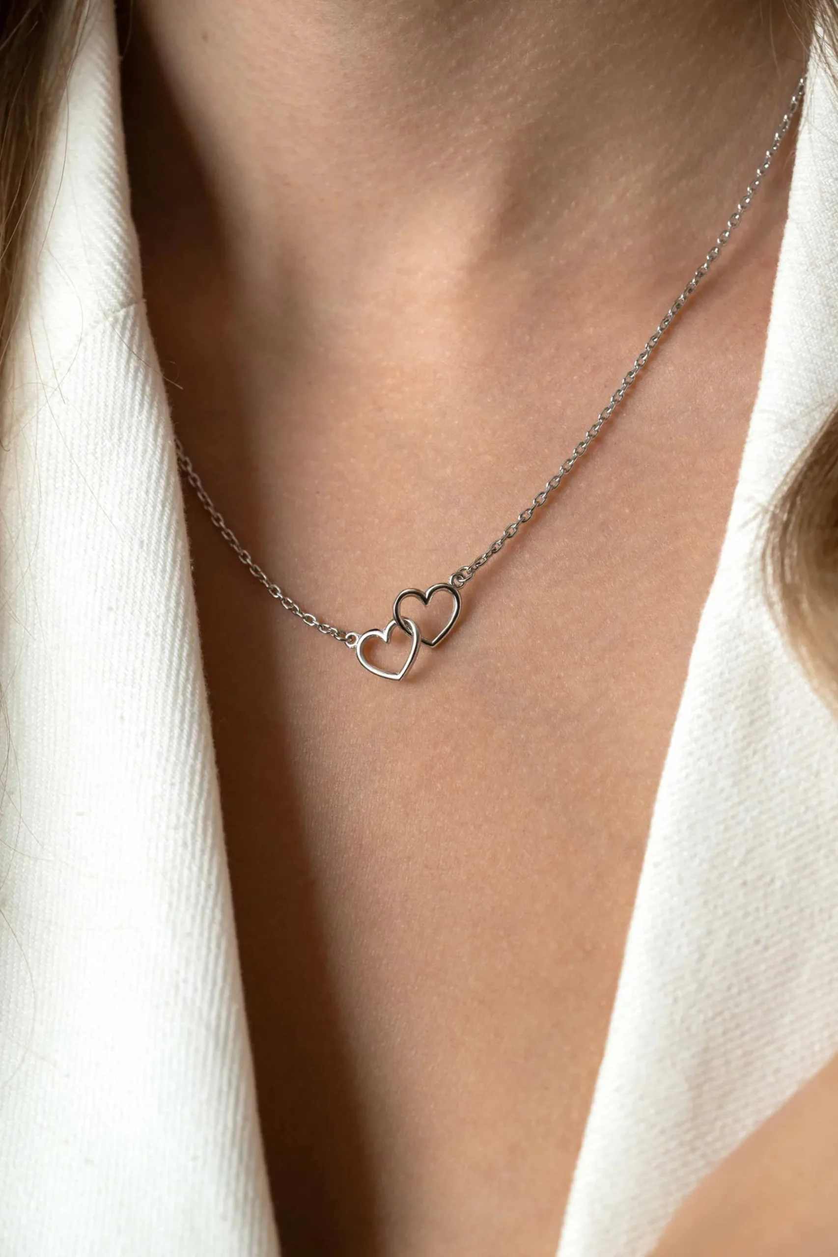 ZINZI zilveren ketting met 2 verbonden hartjes 40-45cm ZIC2513