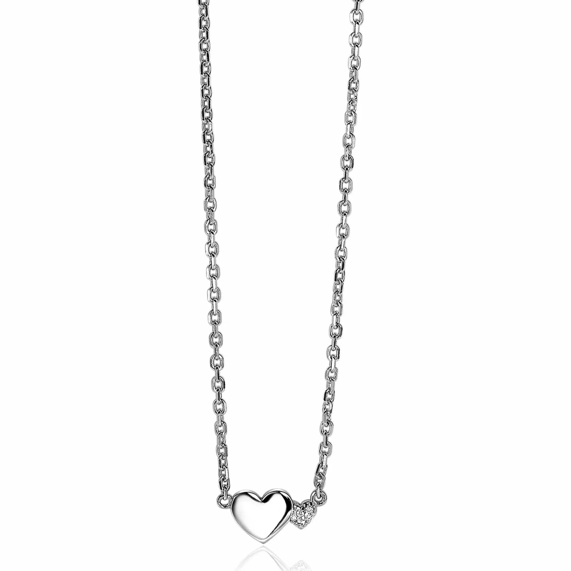 ZINZI zilveren ketting met hartjes zirconia's/zilver 42-45cm ZIC2137