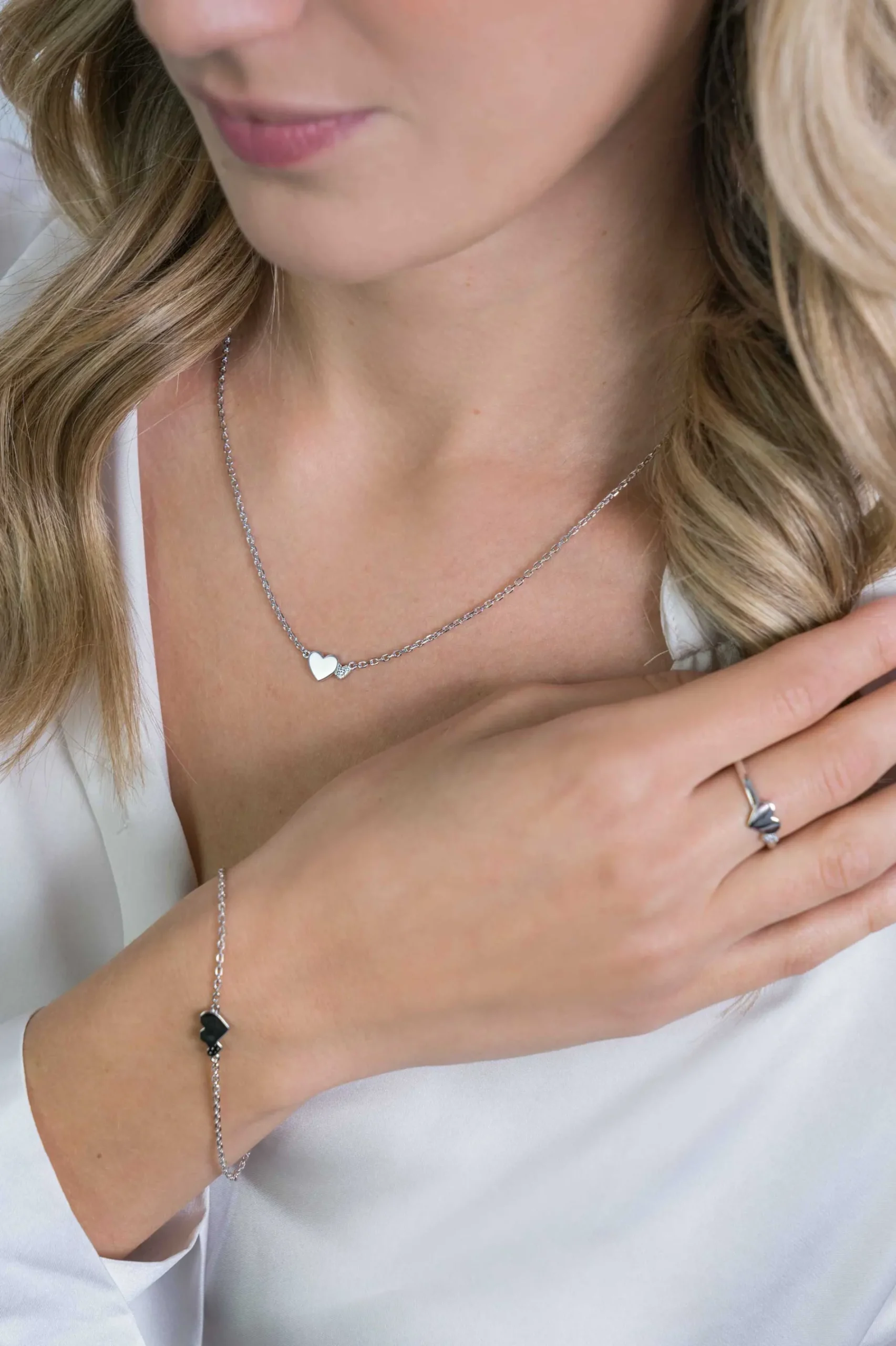 ZINZI zilveren ketting met hartjes zirconia's/zilver 42-45cm ZIC2137