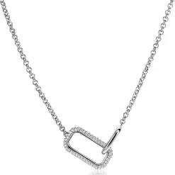 ZINZI zilveren ketting met twee verbonden schakels: een rechthoekige bezet met witte zirconia's en een gladde ovale schakel 40-45cm ZIC2551