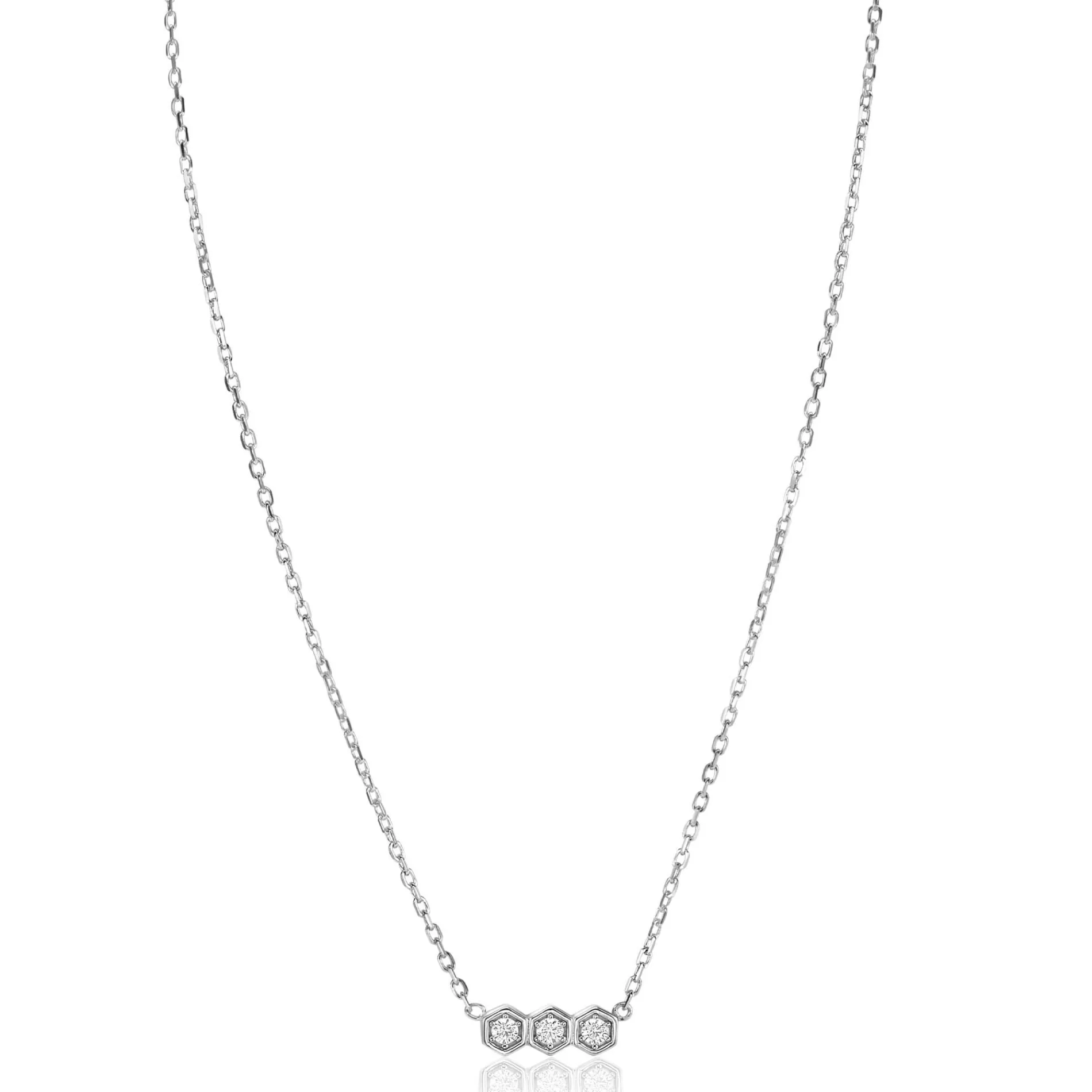 ZINZI zilveren ketting met drie zeshoek-zettingen bezet met witte zirconia's 42-45cm ZIC2543