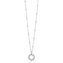 ZINZI zilveren ketting met kleine bolletjes en ronde hanger (12mm) met bolstructuur 42-45cm ZIC2704