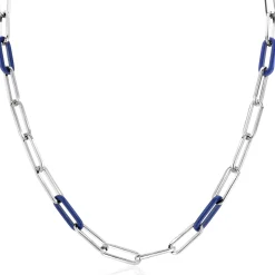 ZINZI zilveren ketting met paperclip-schakels en trendy schakels in lapis blauw 45cm ZIC2549