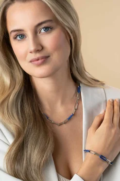 ZINZI zilveren ketting met paperclip-schakels en trendy schakels in lapis blauw 45cm ZIC2549