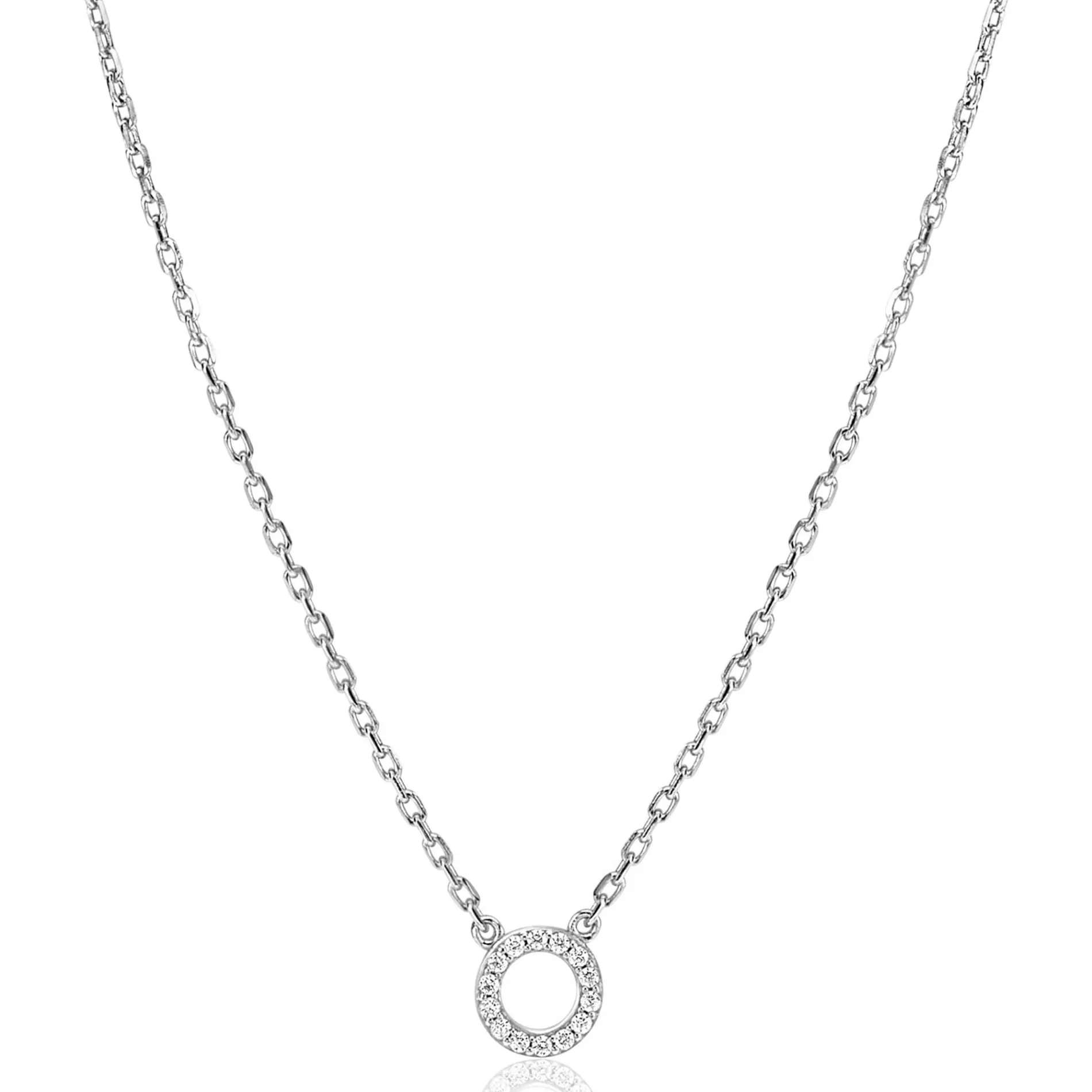 ZINZI zilveren ketting met open rondje (7,5mm) bezet met witte zirconia's 40-45cm ZIC2550