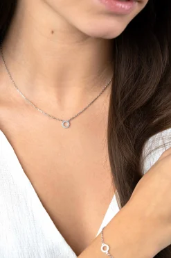 ZINZI zilveren ketting met open rondje (7,5mm) bezet met witte zirconia's 40-45cm ZIC2550
