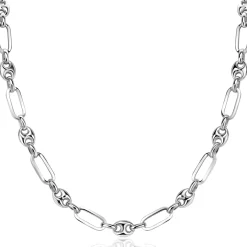 ZINZI zilveren koffieboon schakel ketting 45cm, gecombineerd met lange ovale schakels 7mm breed ZIC2484