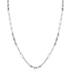 ZINZI zilveren koffieboon schakelketting 45cm, gecombineerd met lange ovale schakels ZIC2467