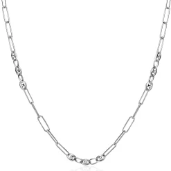 ZINZI zilveren koffieboon schakelketting 45cm, gecombineerd met lange ovale schakels ZIC2467