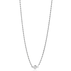 ZINZI zilveren koord ketting bezet met een ronde witte zirconia 40-45cm ZIC2461