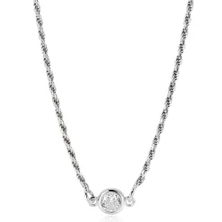ZINZI zilveren koord ketting bezet met een ronde witte zirconia 40-45cm ZIC2461