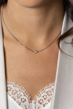 ZINZI zilveren koord ketting bezet met een ronde witte zirconia 40-45cm ZIC2461