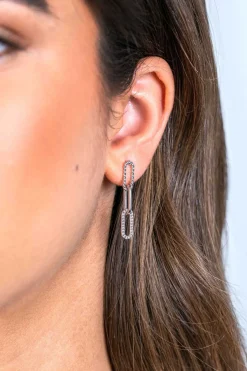 ZINZI zilveren lange oorsieraden 30mm met drie paperclip schakels, glad bewerkt witte zirconia's ZIO2330