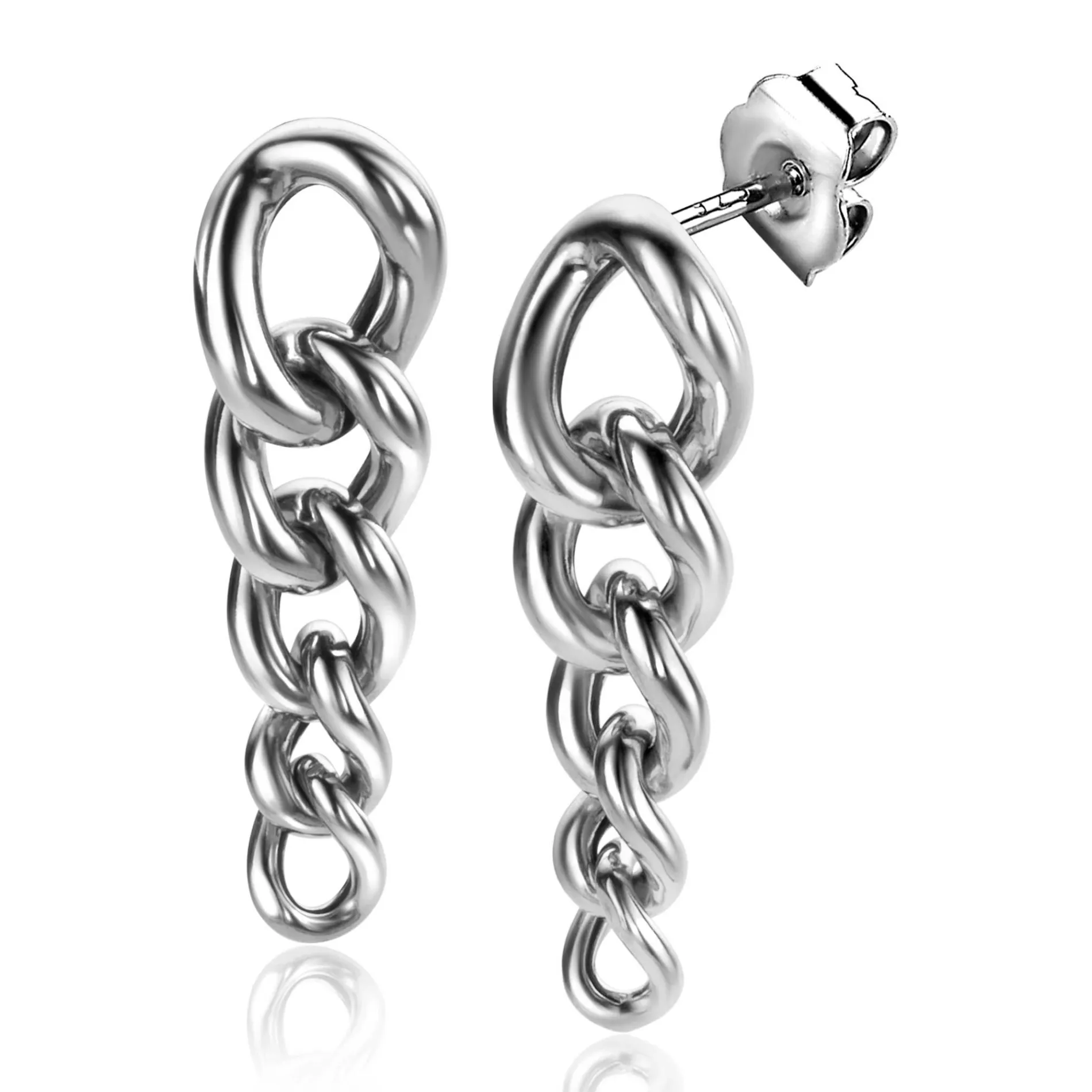 ZINZI zilveren lange oorsieraden 33mm met vijf trendy aflopende gourmet schakels ZIO2309