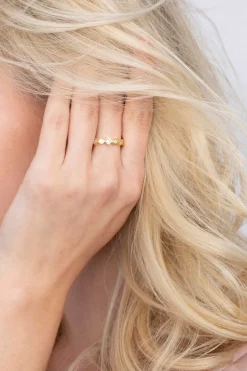 ZINZI zilveren luxe aanschuifring geel verguld rond vierkant wit ZIR2055Y