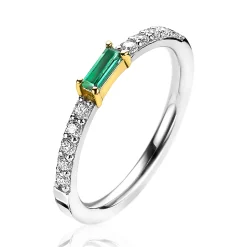 ZINZI zilveren luxe bicolor aanschuifring baguette geslepen groene zirconia ZIR2133G