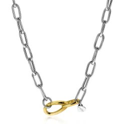 ZINZI zilveren luxe collier met brede paperclip schakel bicolor 43cm ZIC2106