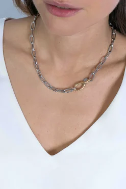 ZINZI zilveren luxe collier met brede paperclip schakel bicolor 43cm ZIC2106