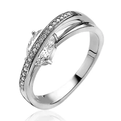 ZINZI zilveren luxe cross-over ring ovale witte zirconia ZIR2190
