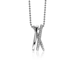 ZINZI zilveren luxe cross-over hanger 18mm bolletjes glad witte zirconia's ZIH2141 (zonder collier)