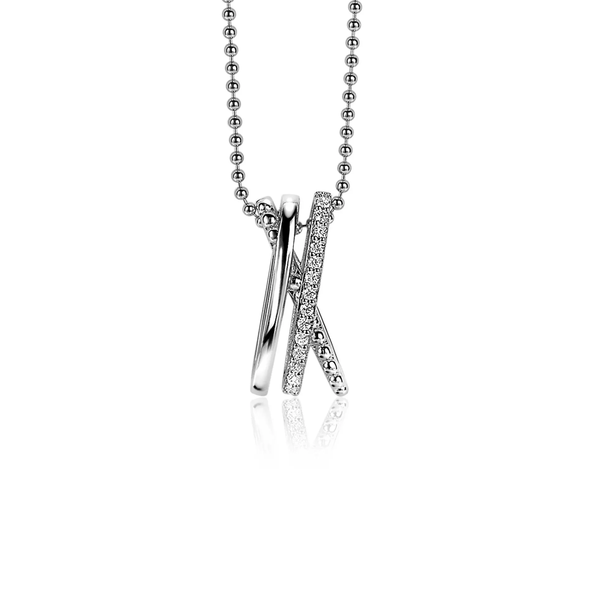 ZINZI zilveren luxe cross-over hanger 18mm bolletjes glad witte zirconia's ZIH2141 (zonder collier)