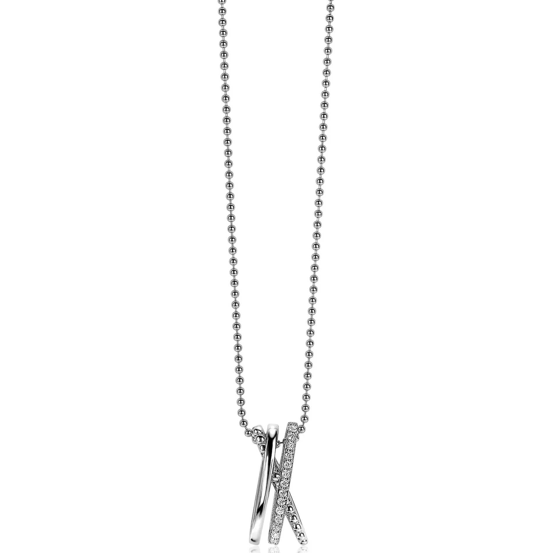 ZINZI zilveren luxe cross-over hanger 18mm bolletjes glad witte zirconia's ZIH2141 (zonder collier)