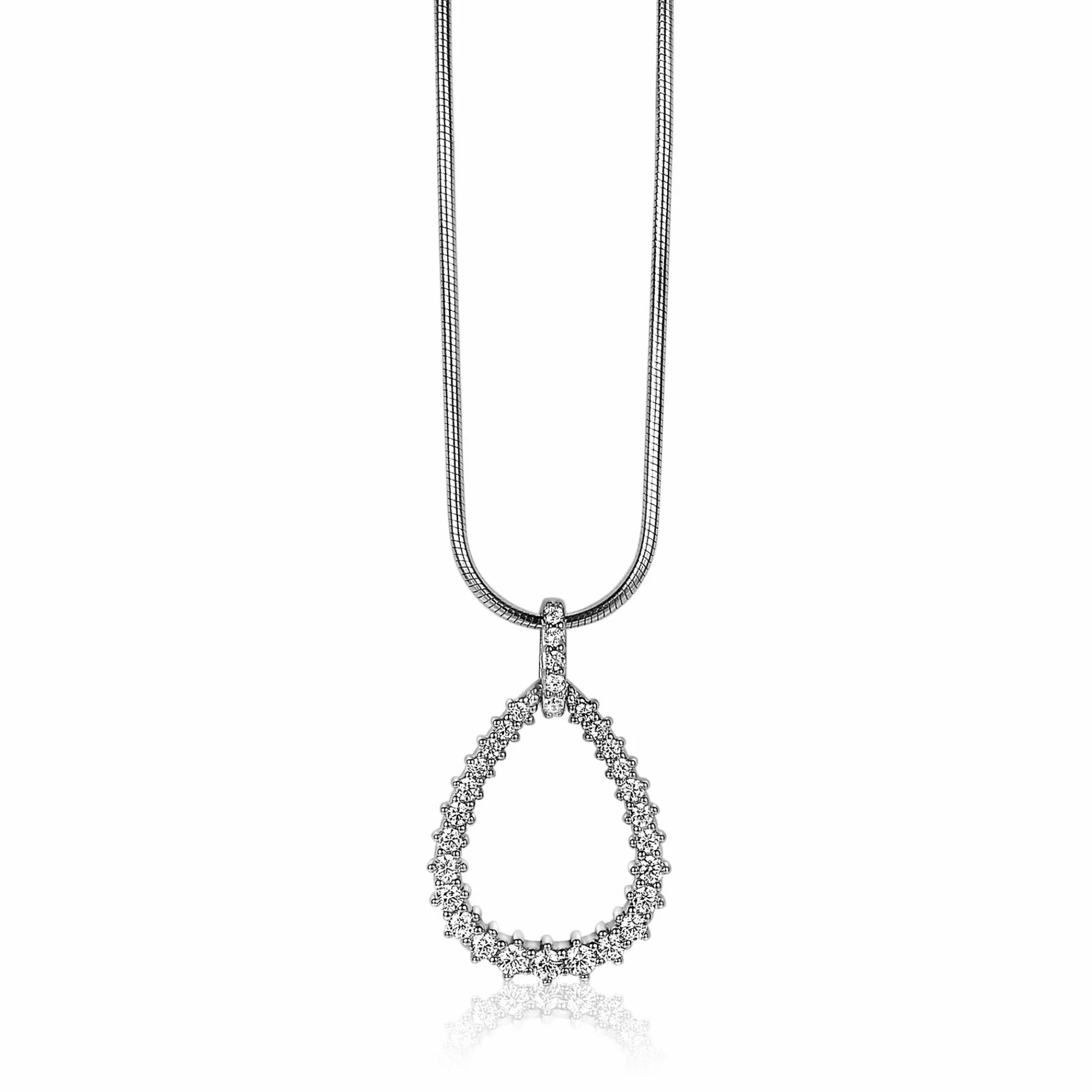 ZINZI zilveren luxe hanger 23 mm open druppelvorm witte zirconia's ZIH2123 (zonder collier)