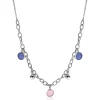 ZINZI zilveren luxe jasseron ketting 45cm met bolletjes en bedels rond in roze en blauw ZIC2005