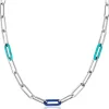ZINZI zilveren luxe ketting 45cm met paperclip-schakels en trendy schakels in turquoise en lapisblauw ZIC2456