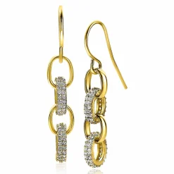 ZINZI zilveren luxe oorhangers 14K geel verguld 35mm ovale schakels witte zirconia ZIO2203Y