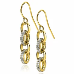ZINZI zilveren luxe oorhangers 14K geel verguld 35mm ovale schakels witte zirconia ZIO2203Y