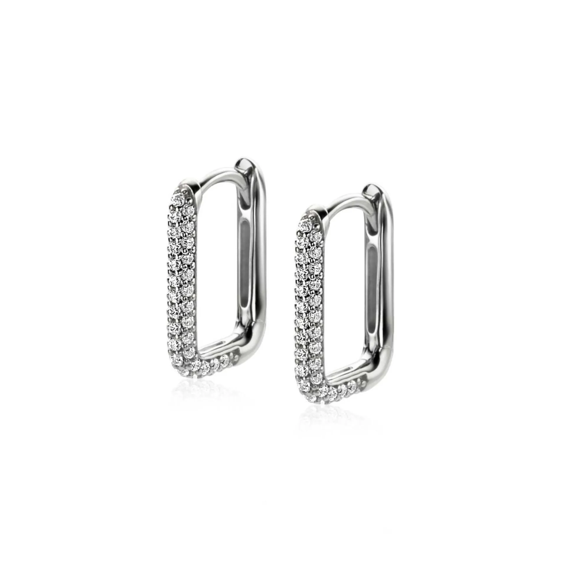 ZINZI zilveren luxe oorringen 15x2mm rechthoekig met witte zirconia's ZIO2221Z