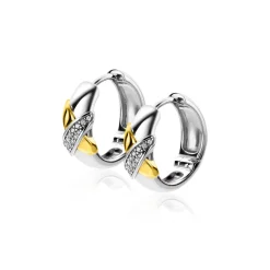 ZINZI zilveren luxe oorringen cross-over bicolor met witte zirconia's 16x6mm ZIO2240