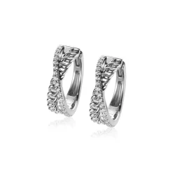 ZINZI zilveren luxe oorringen cross-over design: bezet met witte zirconia's en gourmet schakels 18x6mm ZIO2326