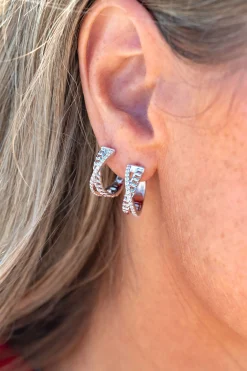 ZINZI zilveren luxe oorringen cross-over design: bezet met witte zirconia's en gourmet schakels 18x6mm ZIO2326