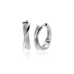 ZINZI zilveren luxe oorringen cross-over glad en bolletjes 18x4mm ZIO2242