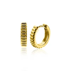 ZINZI zilveren luxe oorringen extra 14K geel verguld geribbeld 16mm ZIO2245