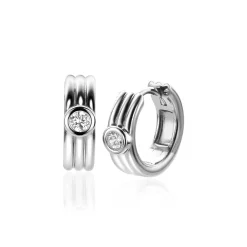 ZINZI zilveren luxe oorringen drie gladde banen en witte ronde zirconia 15x4mm ZIO2241