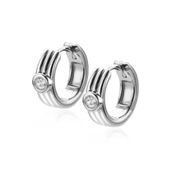 ZINZI zilveren luxe oorringen drie gladde banen en witte ronde zirconia 15x4mm ZIO2241