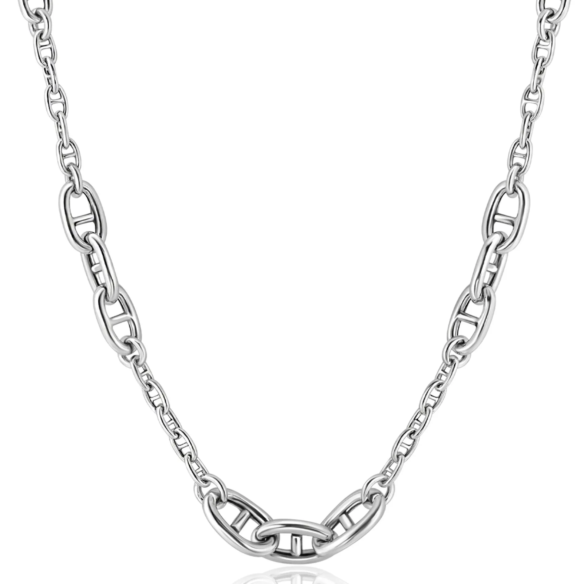 ZINZI zilveren marine schakel ketting, gecombineerd met trendy grotere marine schakels 7mm breed 43-48cm ZIC2407