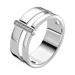 ZINZI zilveren multi-look ring (9mm breed) met 2 banen en verbonden staafje met witte zirkonia’s ZIR2728