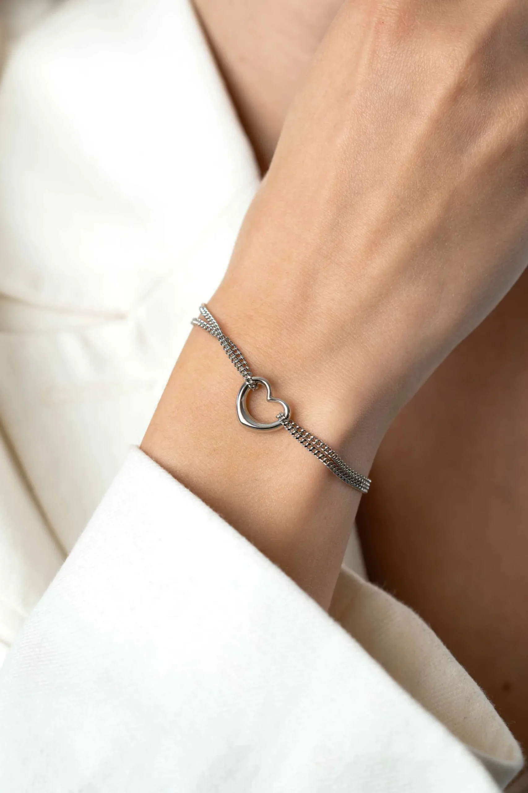 ZINZI zilveren multilook armband met gourmet schakels en open hart 16,5-19,5cm ZIA2516