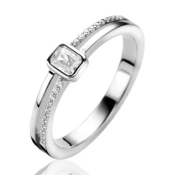 ZINZI zilveren multilook ring met rechthoekige kastzetting van 5mm en twee banen. Bezet met witte zirconia's ZIR2626